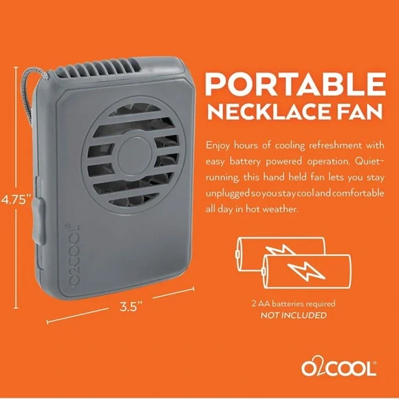 O2Cool Battery Powered Deluxe Necklace Fan in Gray - Picture 6 of 9
